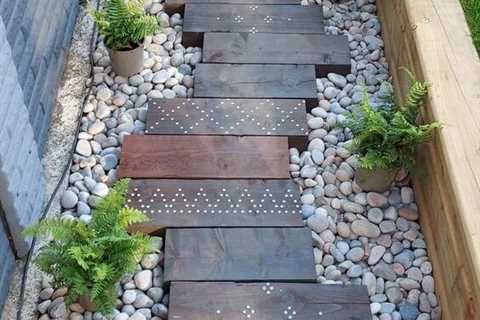 Natural Pebble And Wooden Ground For Side Yard | Side yard landscaping, Backyard landscaping,..